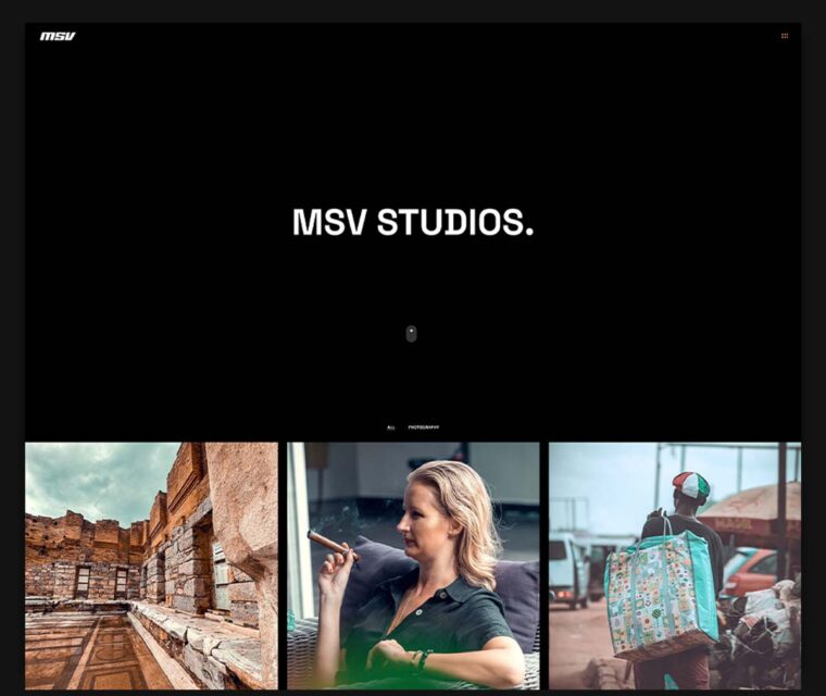 An image showing the website design for Msv studios overview page