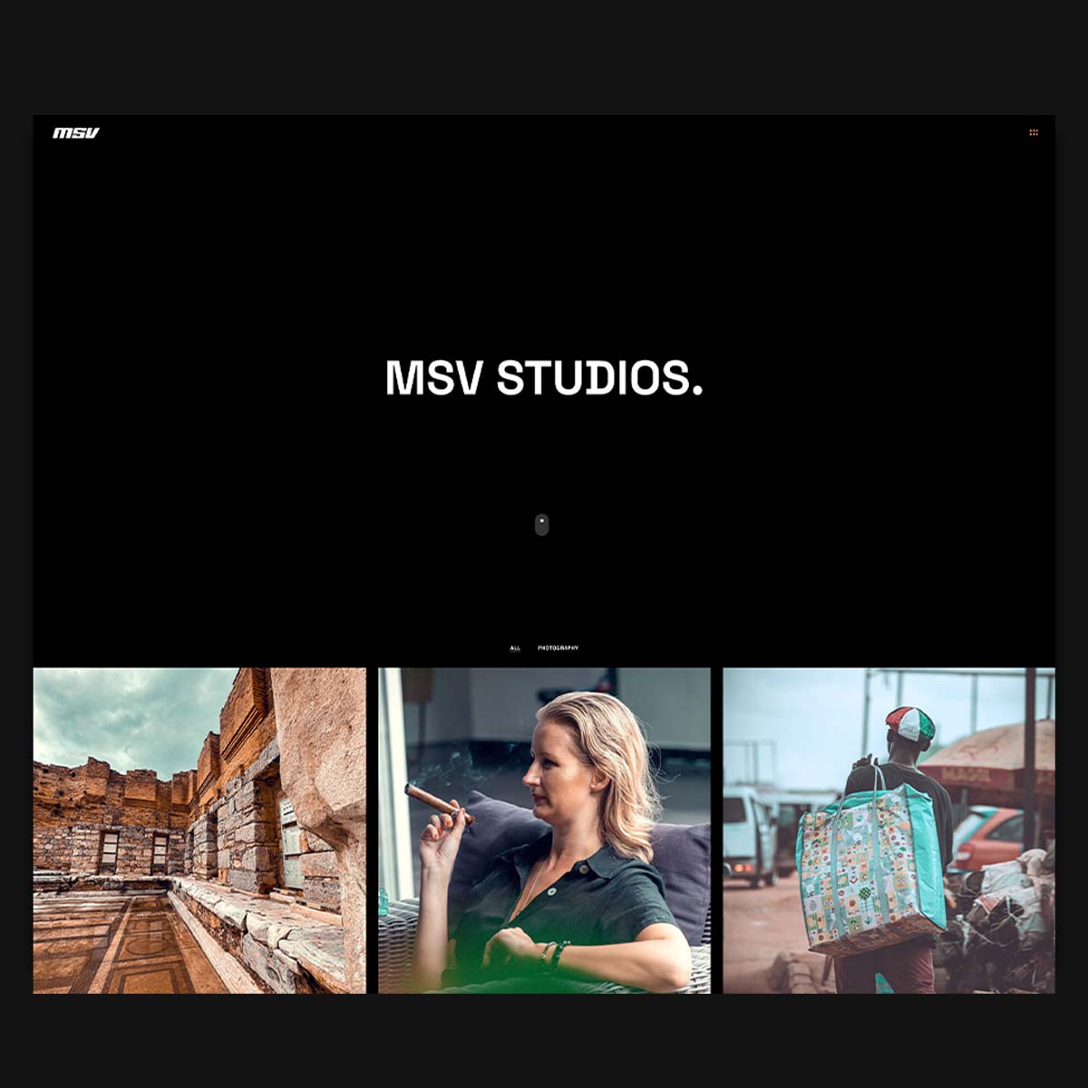 An image showing the website design for Msv studios overview page