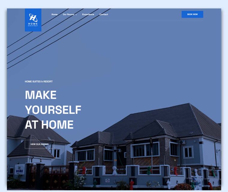 An image showing the hotel website for Home Suites and Resort