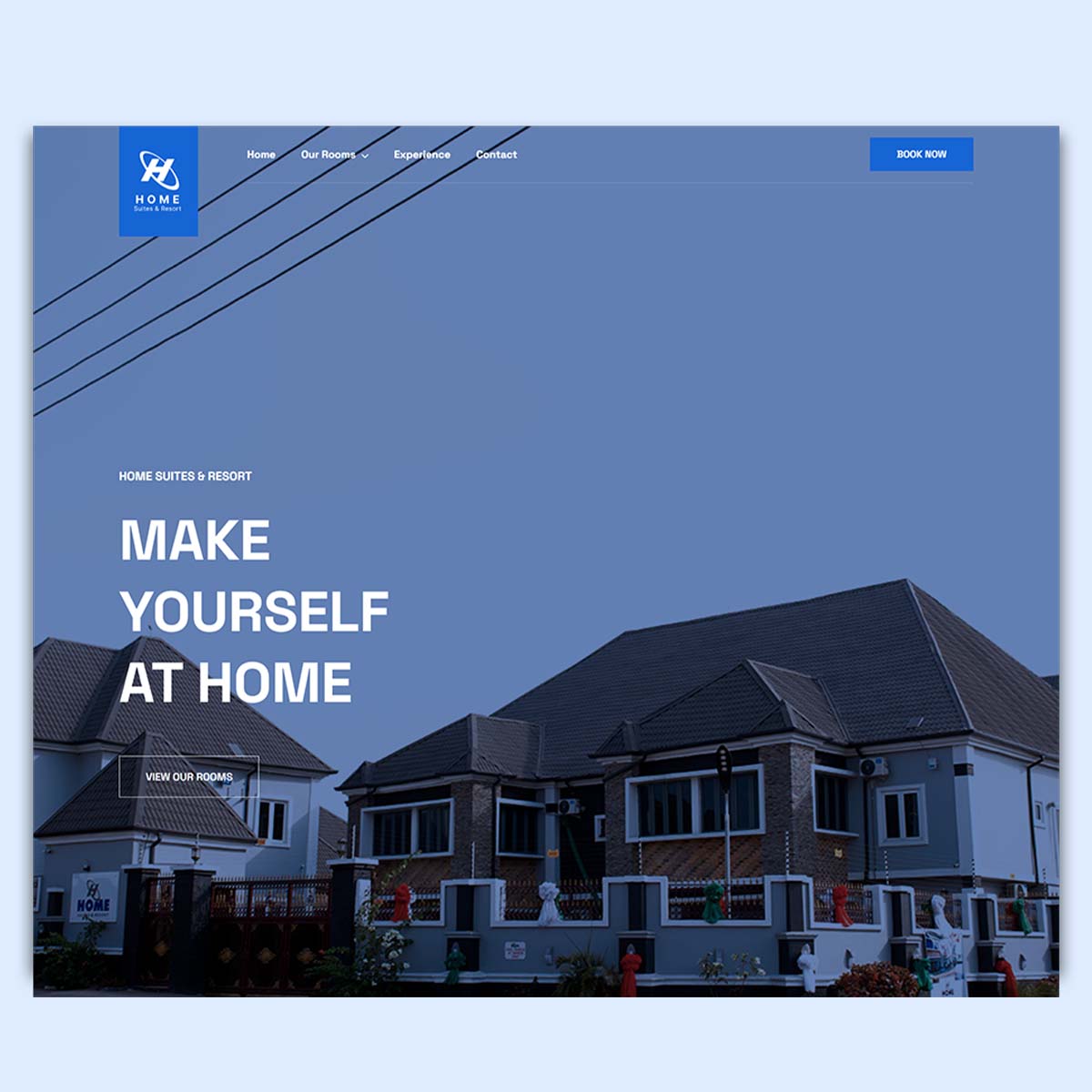 An image showing the hotel website for Home Suites and Resort